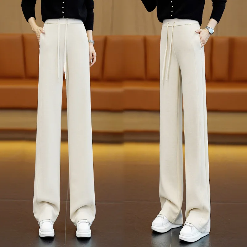 

Woolen Narrow Pants Winter Elastic Slimming Straight Casual Pants
