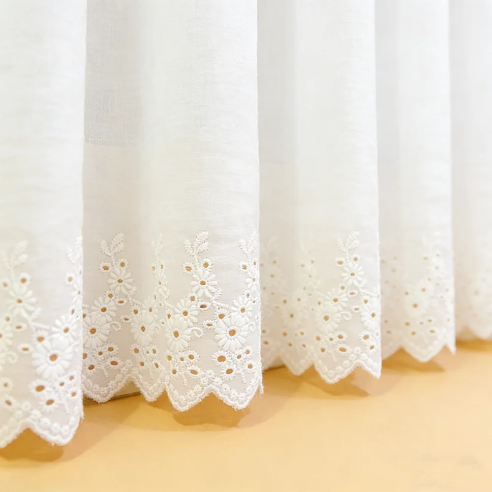 1Y White Cotton embroidery Lace Fabric DIY Trims Warp Knitting Sewing Accessories