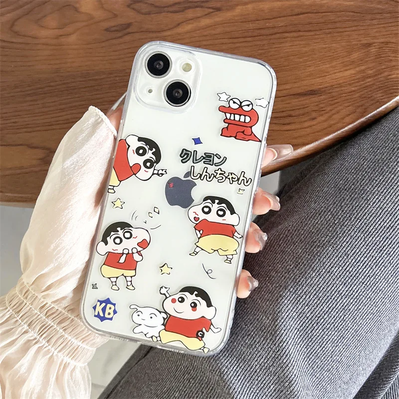 Kawaii Crayon Shin-Chan Phone Case for Iphone15/14/13/12/11 Pro Max Anime Transparent Protective Case Anti Drop Accessories Gift