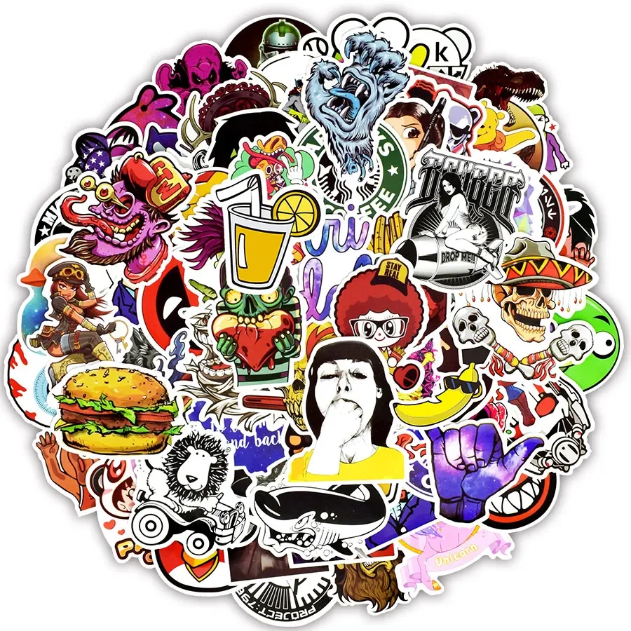 150-500 PCS Mixed Random Stickers Graffiti Funny Anime Waterproof Rock Cool JDM Brand Sticker for Laptop Skateboard Suitcase Car