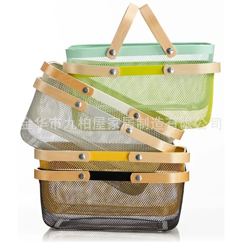 Wrought Iron Snacks Portable Basket Kitchen Vegetable Fruit Net Basket Nordic Storage Storage Picnic Basket