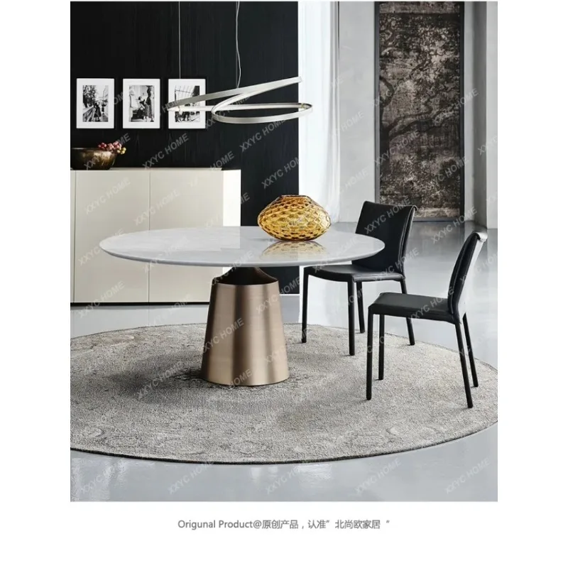 HHMinimalist Natural Luxury Stone Dining Table Round Stainless Steel Dining Table Modern Simple Small Apartment