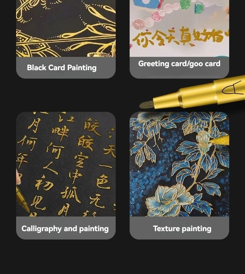 1/50 Stück weiche Pinsel-Metallic-Markerstifte in Gold, Silber, Weiß, permanente Kunstmarker für Keramik, Kunstharz, Bastelarbeiten, Scrapbooking, Malerei – Detail 16