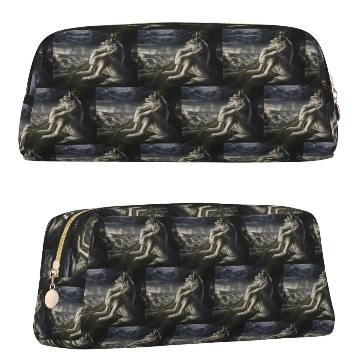 Emo White Wolf Sitting Sad Meme Pencil Case for Boy Girl School Pen Box Pencil Bag Pen Holder