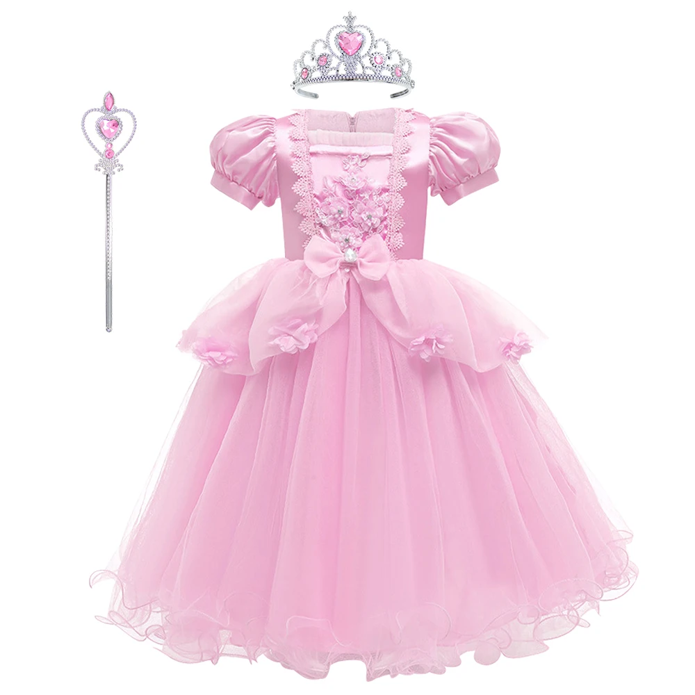 Mädchen Party Kleider Halloween Cosplay Kostüm Mädchen Prinzessin Kleid Krone Handschuhe Weihnachten Ball Karneval Geburtstag Mädchen Kostüm