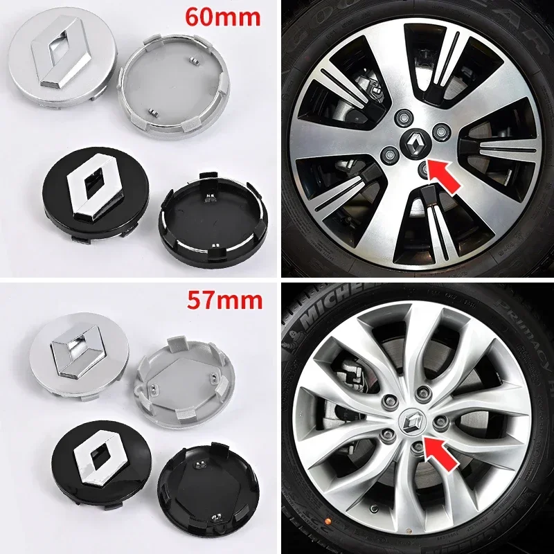 4PCS 57mm 60mm Car Wheel Center Cap Logo Hub Badge Rims Cover For Renault Megane 2 3 Clio 4 Trafic Captur Emblems Kangoo Zoe RS