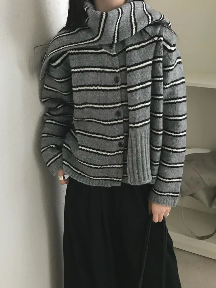 

Y2K Streetwear Striped Hooded Cardigan Sweaters Women Harajuku Retro American Knitted Coat Korean chic Long Sleeve Pullovers Top