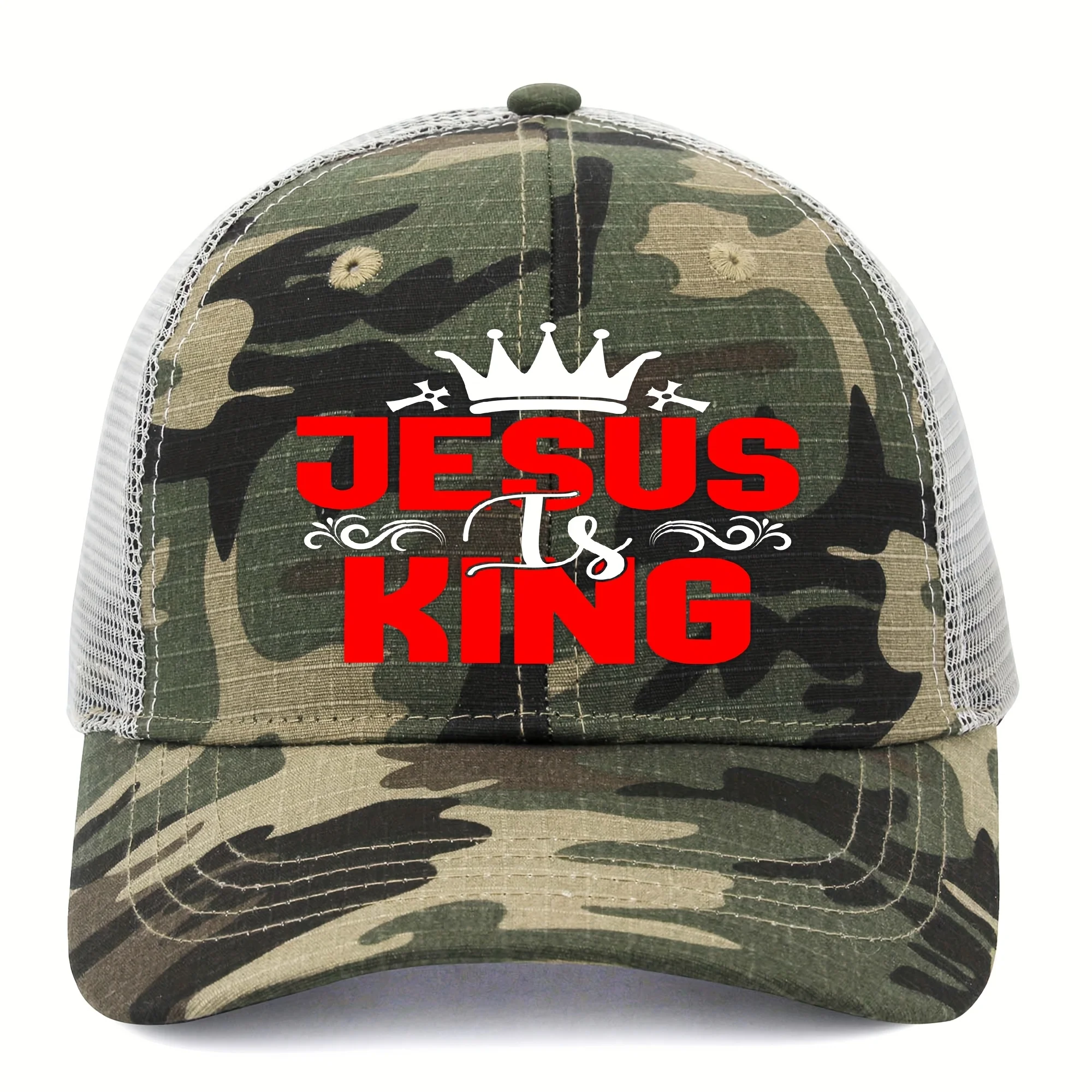 

Камуфляжная сетчатая кепка «Иисус король», бейсбольная кепка для гольфа, шляпа для папы, регулируемая шляпа дальнобойщика, спортивная кепка для мужчин и женщин для улицы