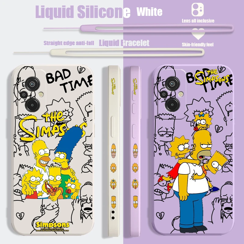 Disney Cute The simpsons Liquid Left Rope Phone Case For Redmi 6 7 8 9 10 11 12 13 K30 40 50 60 AT X A1 Ultra Pro Soft Cover