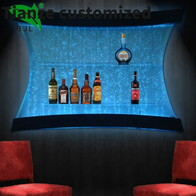 Customized-home bar furniture remote control LED light color changing water bubble wall mounted wine bar cabinets