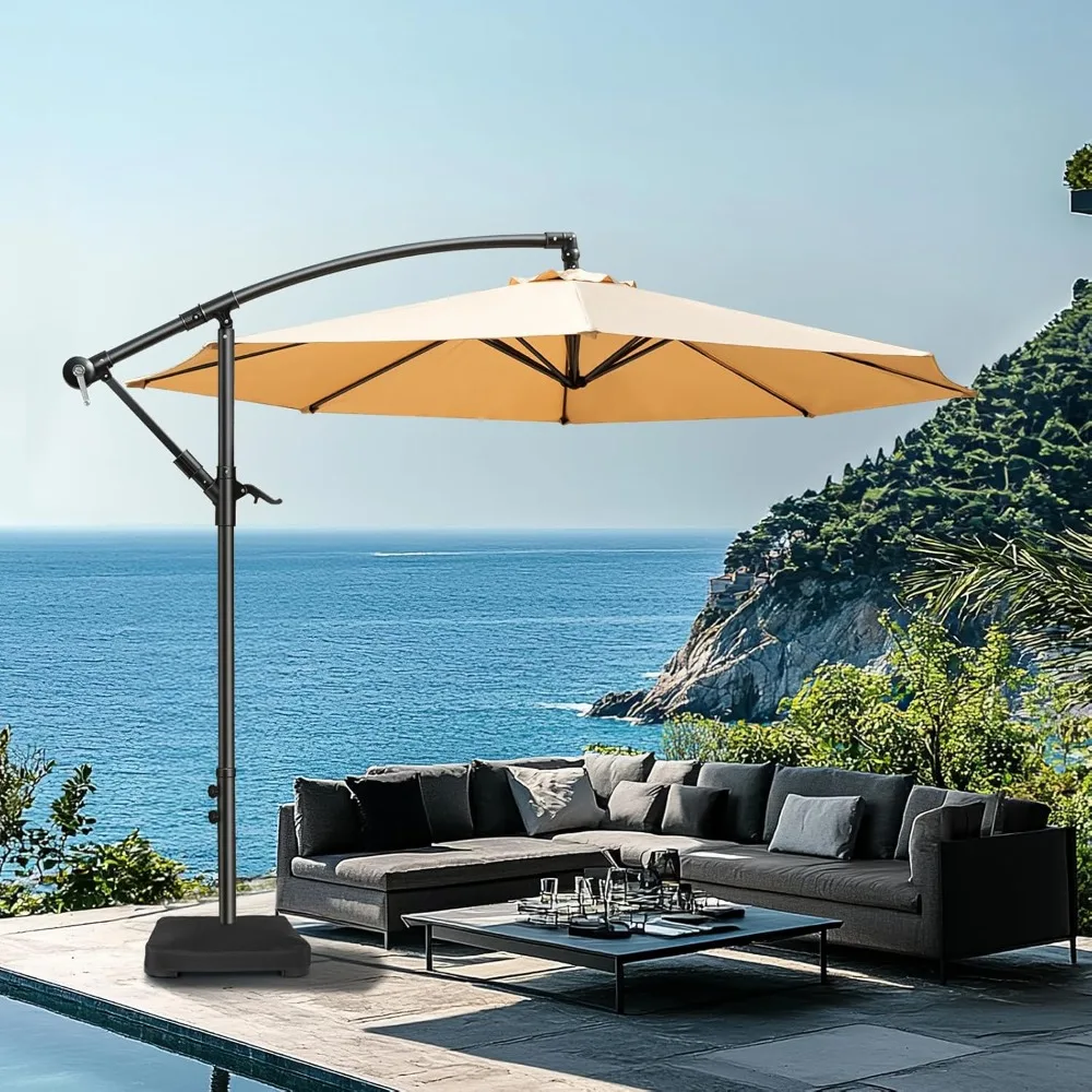 10ft Offset Patio Umbrella with Base Included, Hanging Cantilever Patio Outdoor Market Umbrella UPF50+ UV Protection.