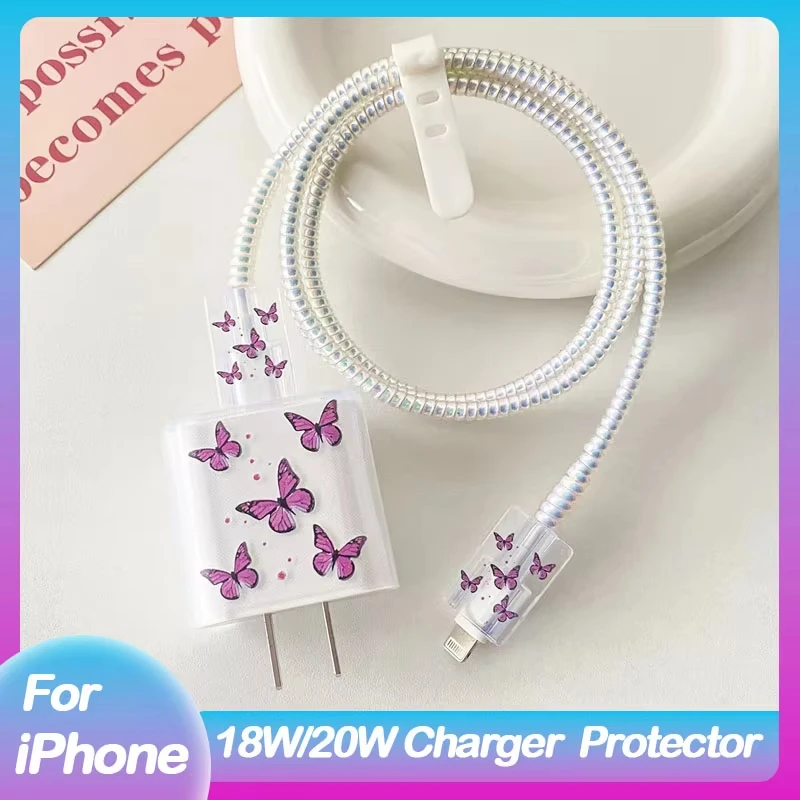 

Butterfly Style Protective Soft Case for iPhone 18/20W Fast Charging Candy Color USB Data Cable Protective Case Winder Organizer