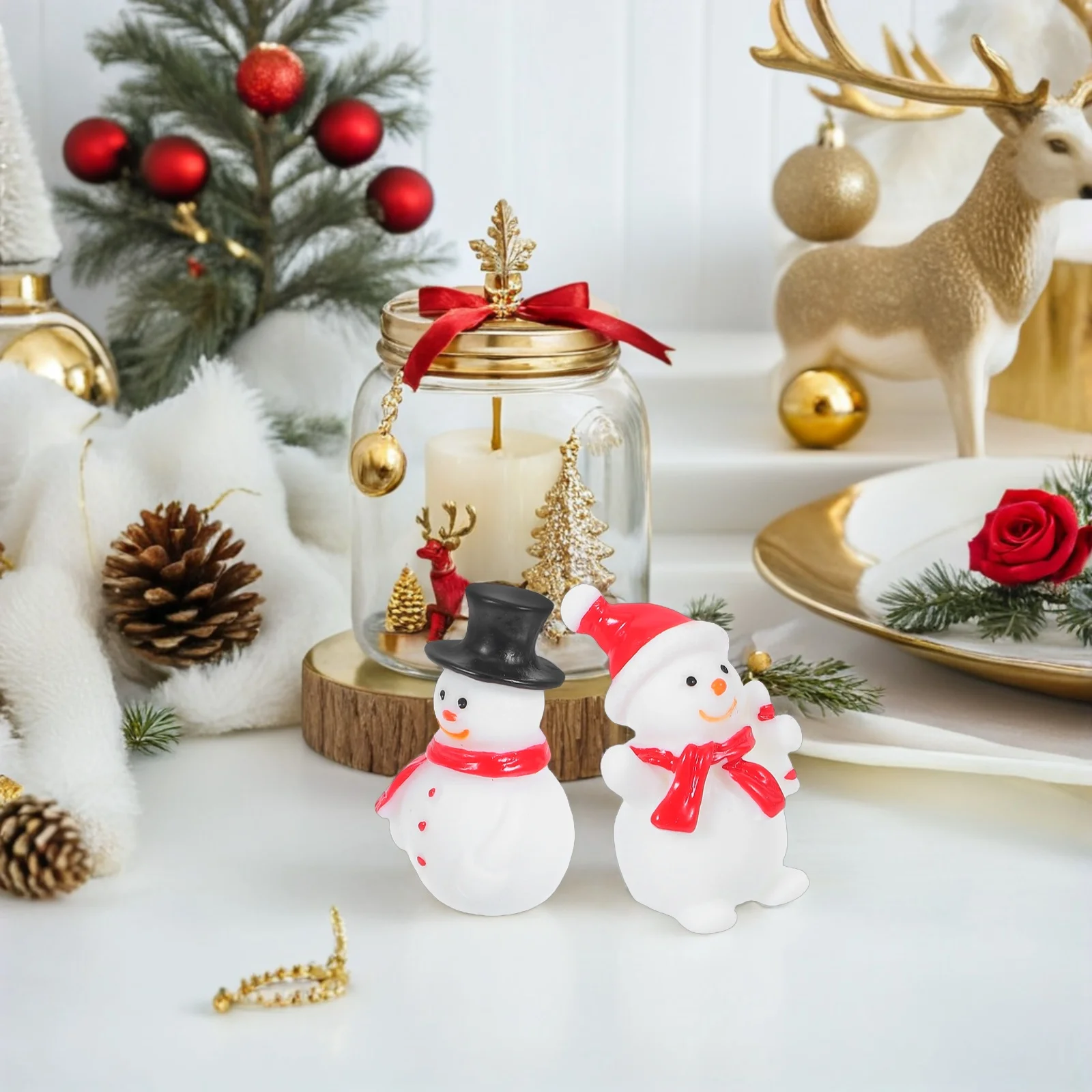 

20pcs Christmas Decoration Mini Snowman Figurines Resin Xmas Micro Landscape Ornament For Tabletop Fairy Garden Decor