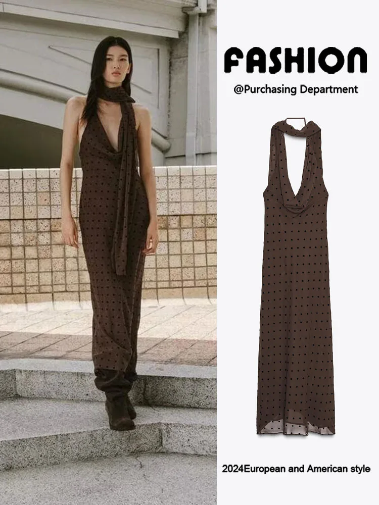 

Новое поступление осени 2025 года, сексуальное длинное платье Dr, шарф в горошек, женское модное платье с высокой талией, вечернее платье