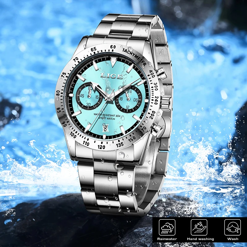 2024 new LIGE fashion luxury men\'s watch business waterproof luminous date stainless steel quartz watches for men reloj hombre