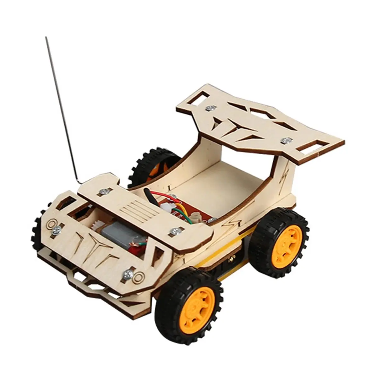 (A30I] DIY Wooden Remote Control Car Wooden Four Wheel Drive Racing Assembling Science Experiment Kits KID STEM Educational Toy