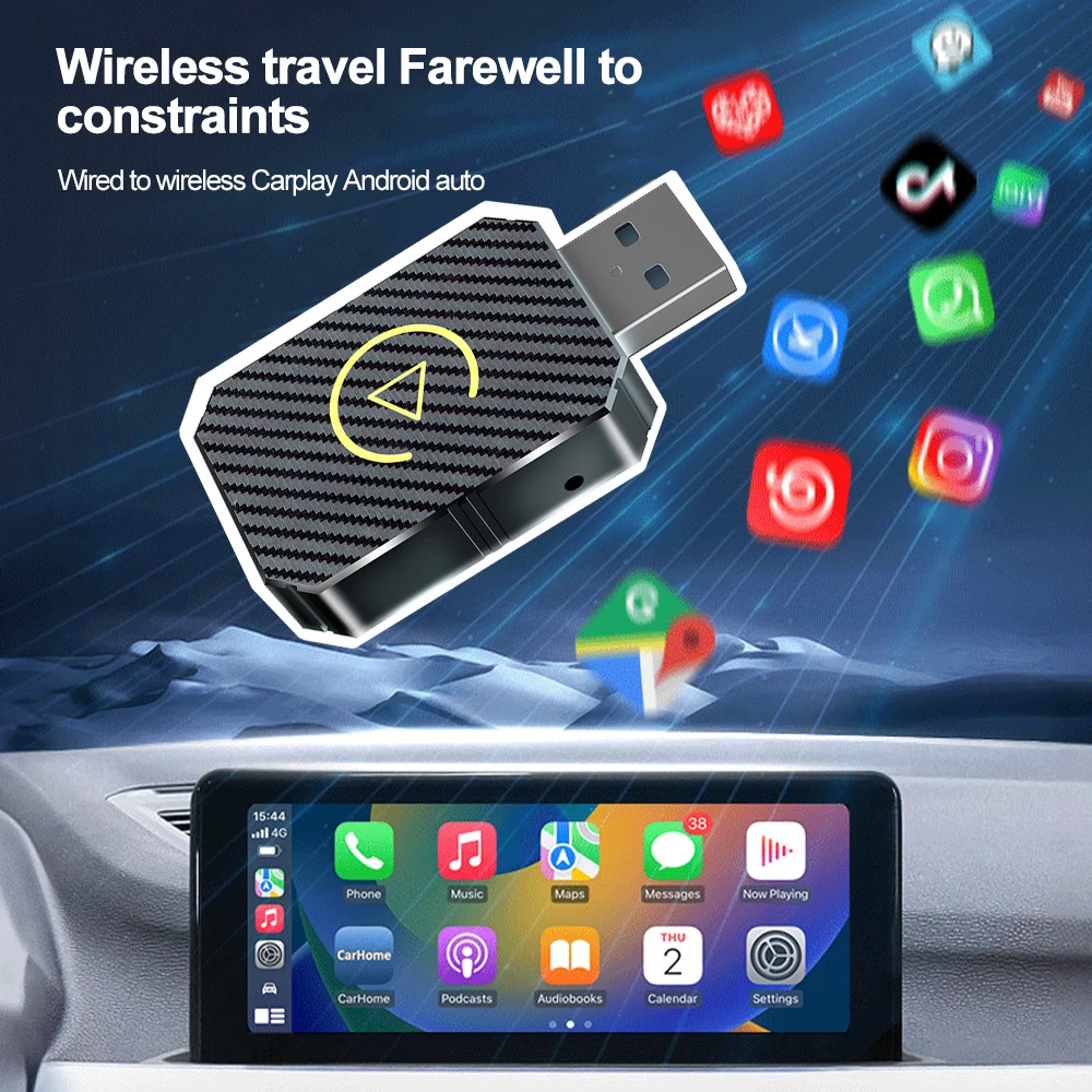 Kebidumei Wireless Carplay Adapter Android Auto 2in1 Smart USB Dongle Plug and Play For Volvo Audi VW Hyundai Jeep Benz