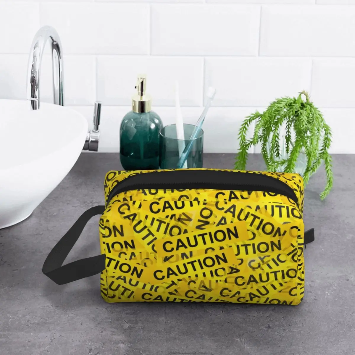 Funny Caution Warn Yellow Design Organizer Bag Toiletry Zipper Pouch The Purest Form of Art Cosmetic Bag Birthday Present