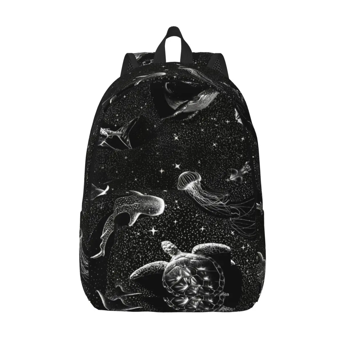 

Cosmic Ocean Black Version Cool Backpack Gift Student Hiking Travel Starry Whale Sharks Daypack for Men Women Laptop Canvas Bags