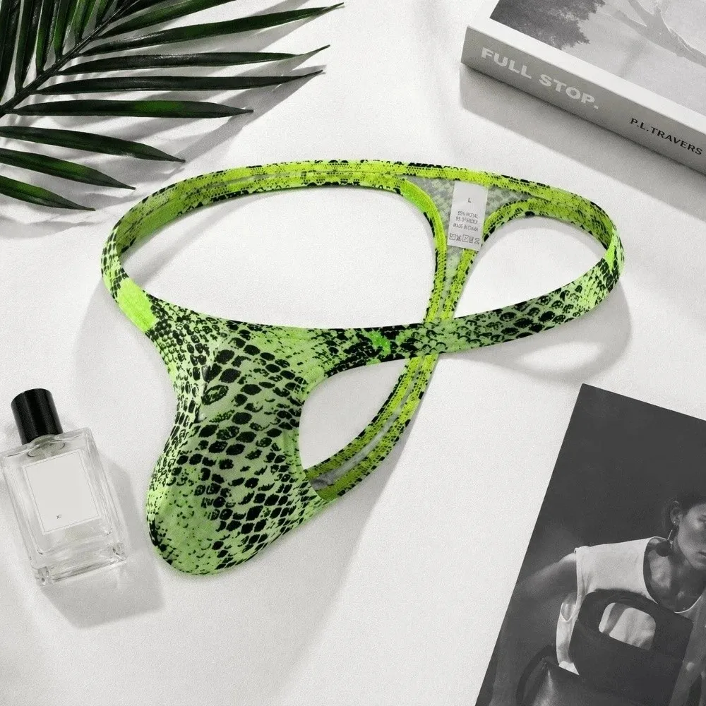 High Elasticity T-back Leopard Thong U Bulge Pouch Low Waist Men Panties Lingerie Leopard Print Briefs Home Wear