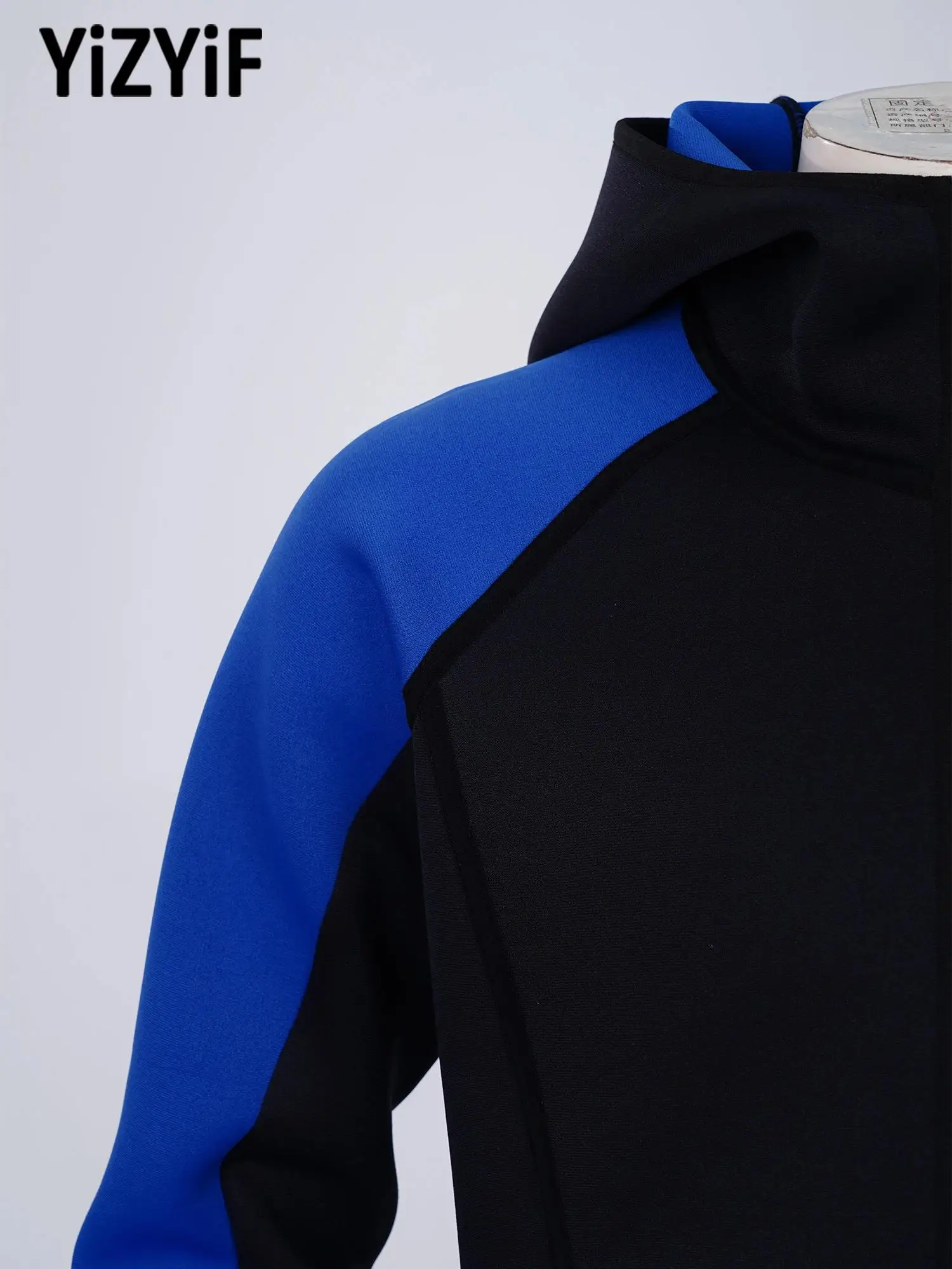 Men Neoprene Hooded Coat Waterproof Color-blocking Windbreaker Jacket Front Zipper Hoodie Sports Outerwear with Zipper Pockets