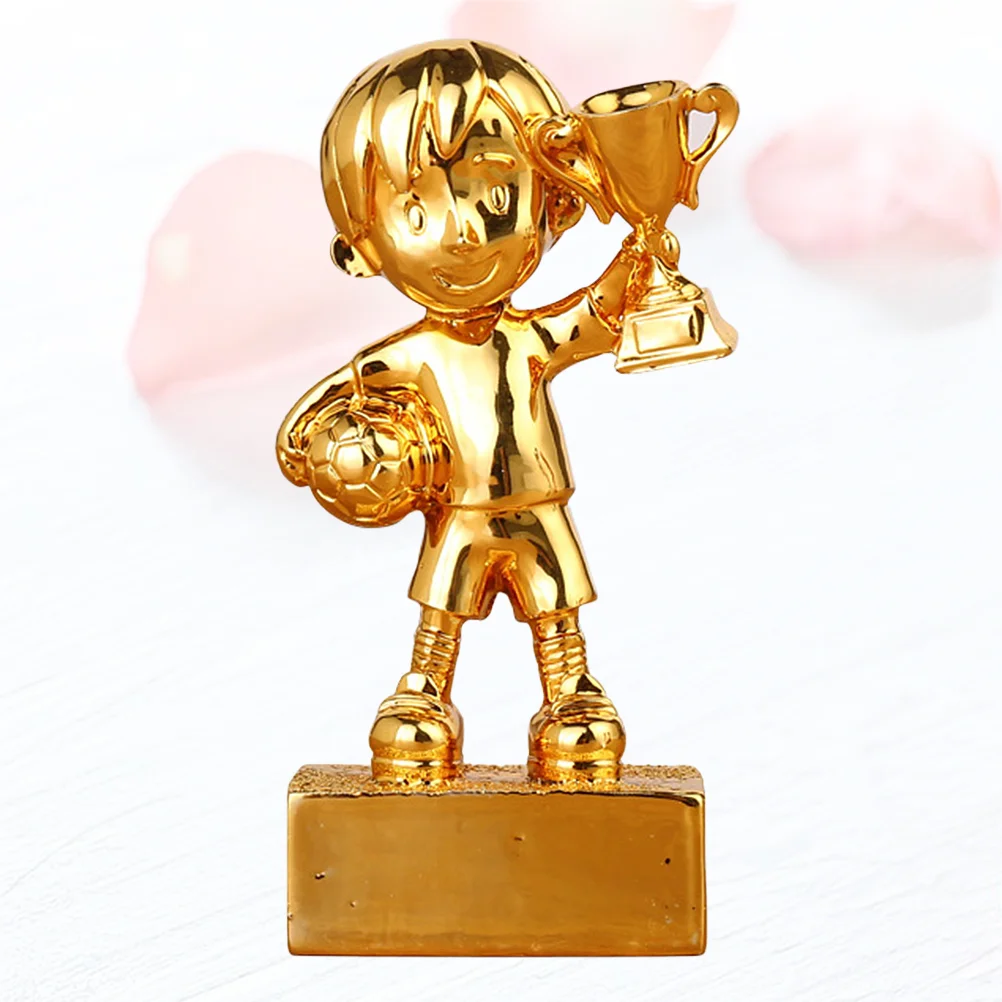 Small Soccer Award Trophy Plating Resin Reward Prizes Decoration Football Awards Trophy with Base (Golden)