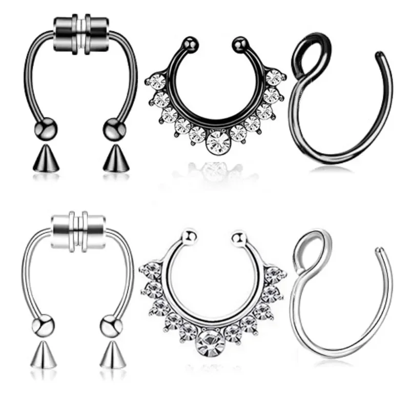 3Pcs Fake Nose Ring Magnetic Septum Ring Fake Nose Ring Hoop Stainless Steel Horseshoe Clip On Nose Ring No-Pierced Septum Ring