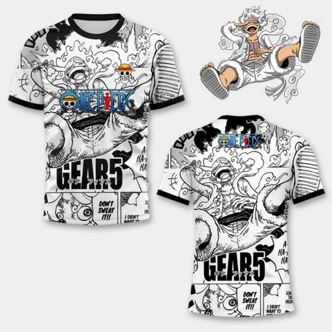 Camiseta de Fútbol de One Piece Luffy Gear 5 para Hombre, Camiseta de Verano de Manga Corta para Mujer, Camiseta de Dibujos Animados Estilo Japonés, Ropa de Anime para Niños