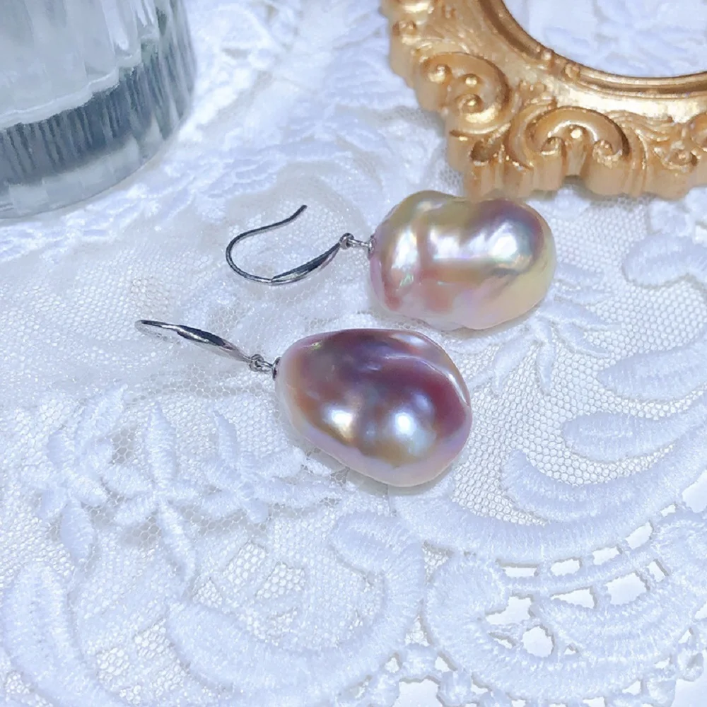 

Natural Baroque AAA 14-15mm pearl earrings, high-quality and atmospheric 925s sterling silver earrings