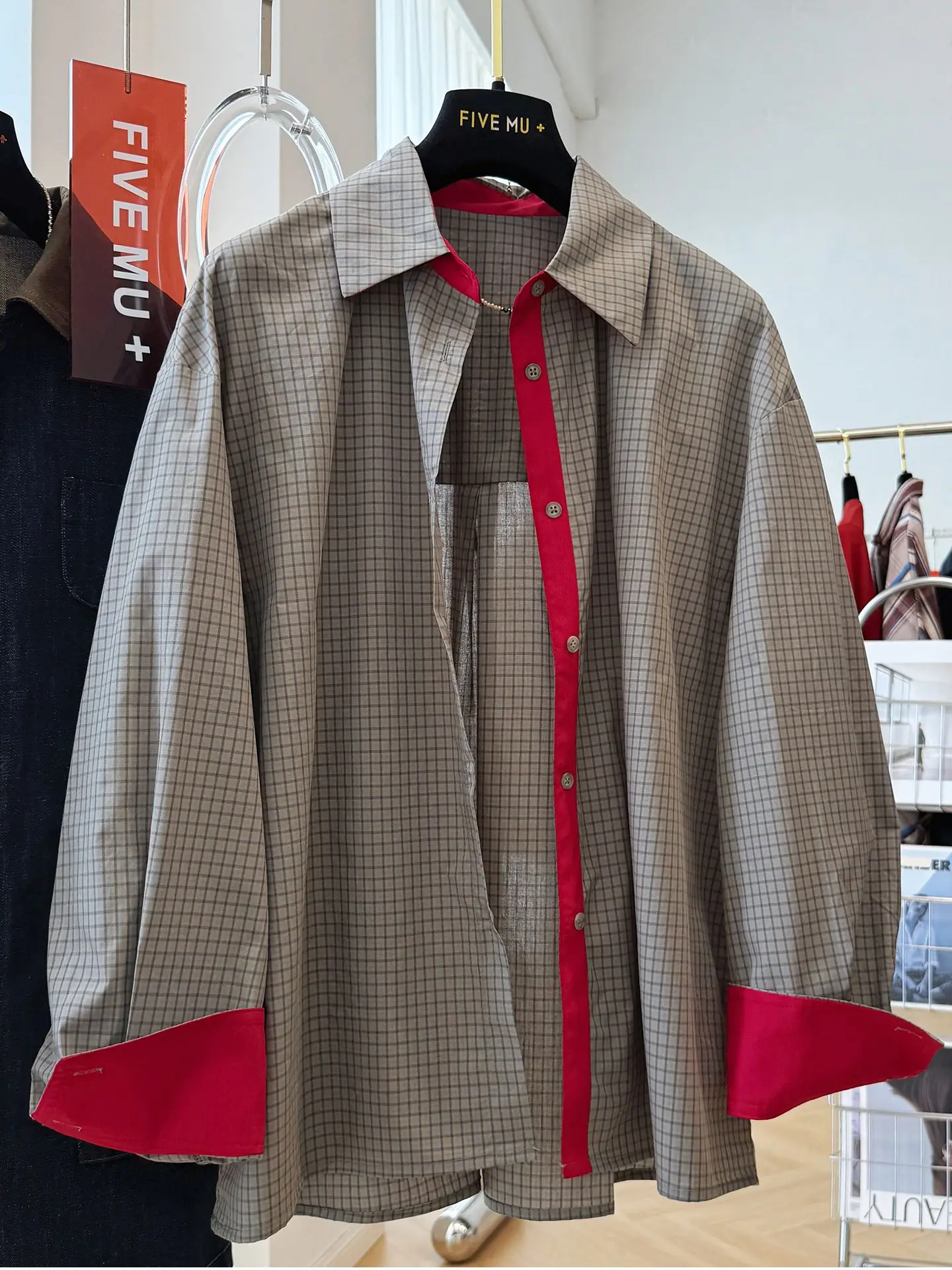 

Loose Casual Oversized Shirt Color Block Design Unisex Spring Autumn Fashionable Breathable Long Sleeve Cotton Button up