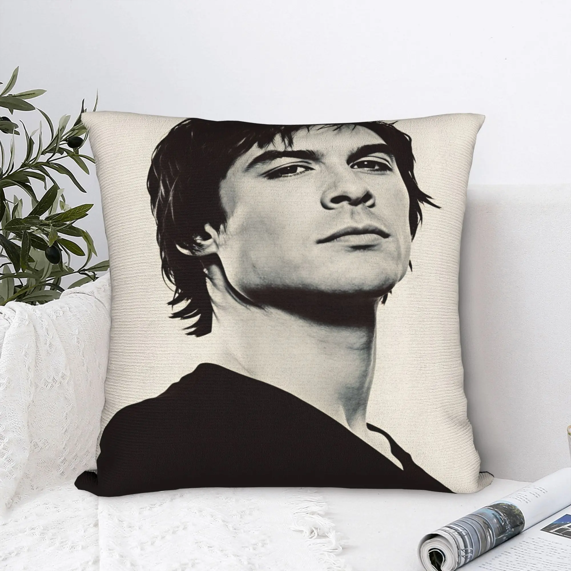 VIKAMA Vampire Diaries Damon Portrait Pillow Cover  Fashion Pillow Case For Living Room Chair Soft Cushion Cover