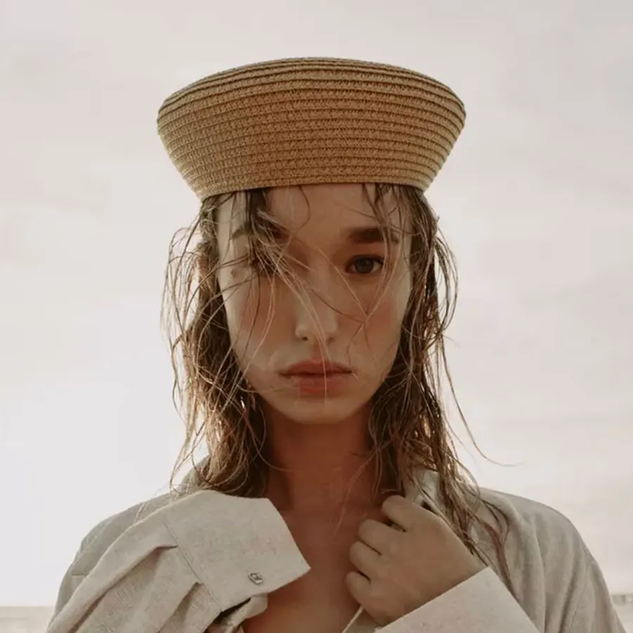 Classic Summer Flat Beret Paper Straw Hat for Women's Sun Hat Beach Hat Church Derby Party Beret Girl Cap Pillbox Hat