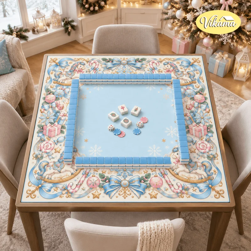 ChristmasBlue Rocking Horse Mahjong MatNon Slip WaterproofDining Room Family Game NightHoliday DecorHoliday Decor