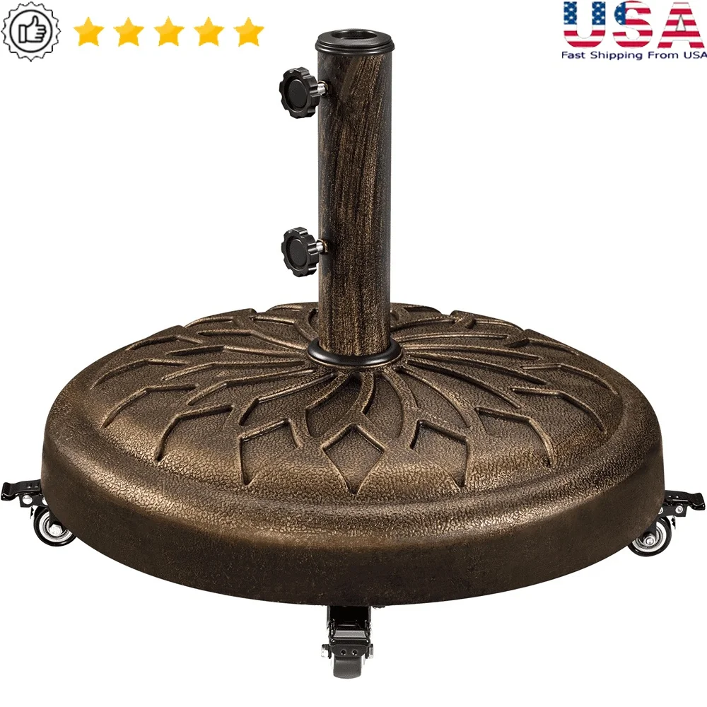 

20 Inch Heavy Duty Patio Umbrella Base Stand with Lockable Castors Durable Resin Iron Outdoor Use Stylish Design