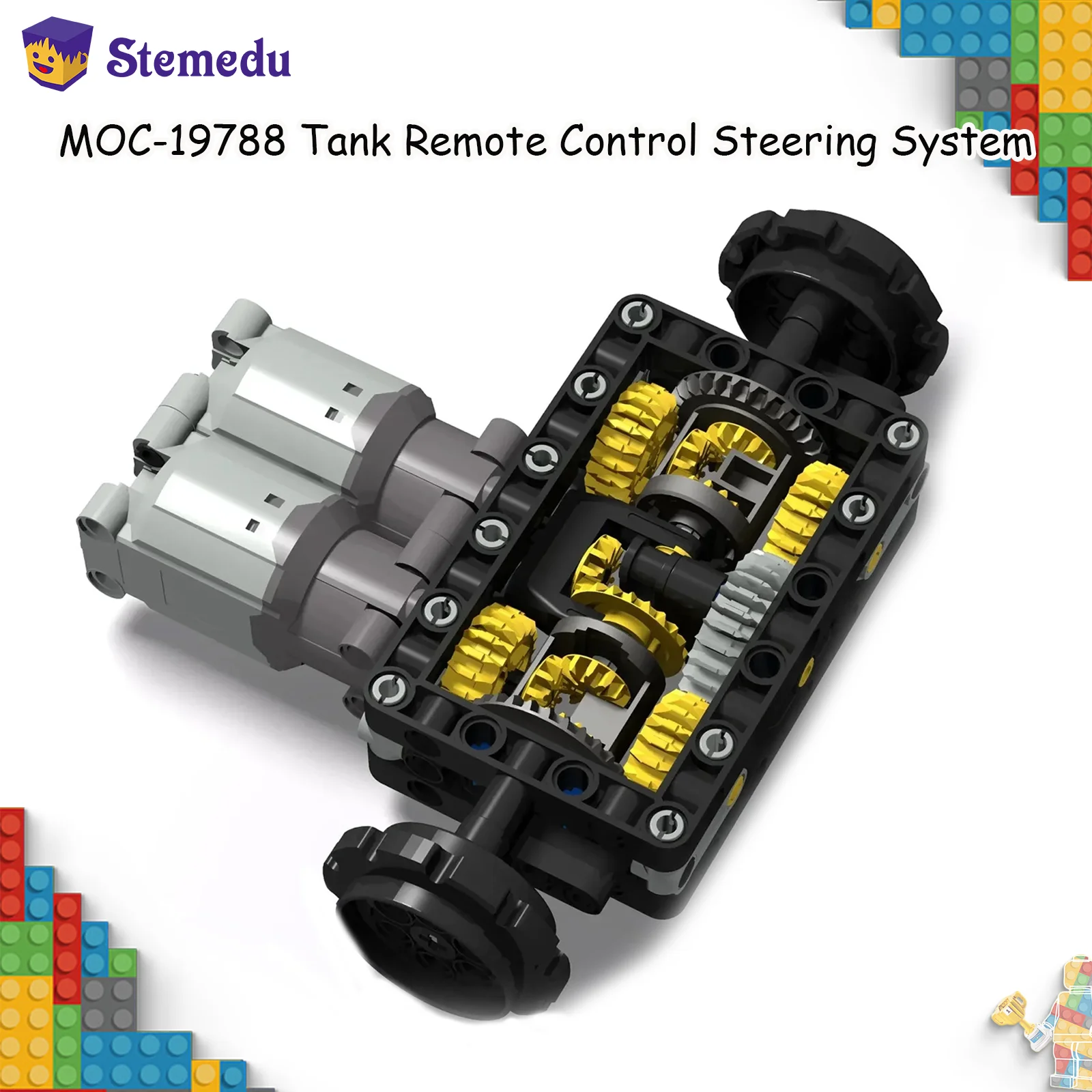 MOC-19788 Tank Remote Control Steering System Gear Differential  Building Block Puzzle Toy Educational Assembling Small Partical