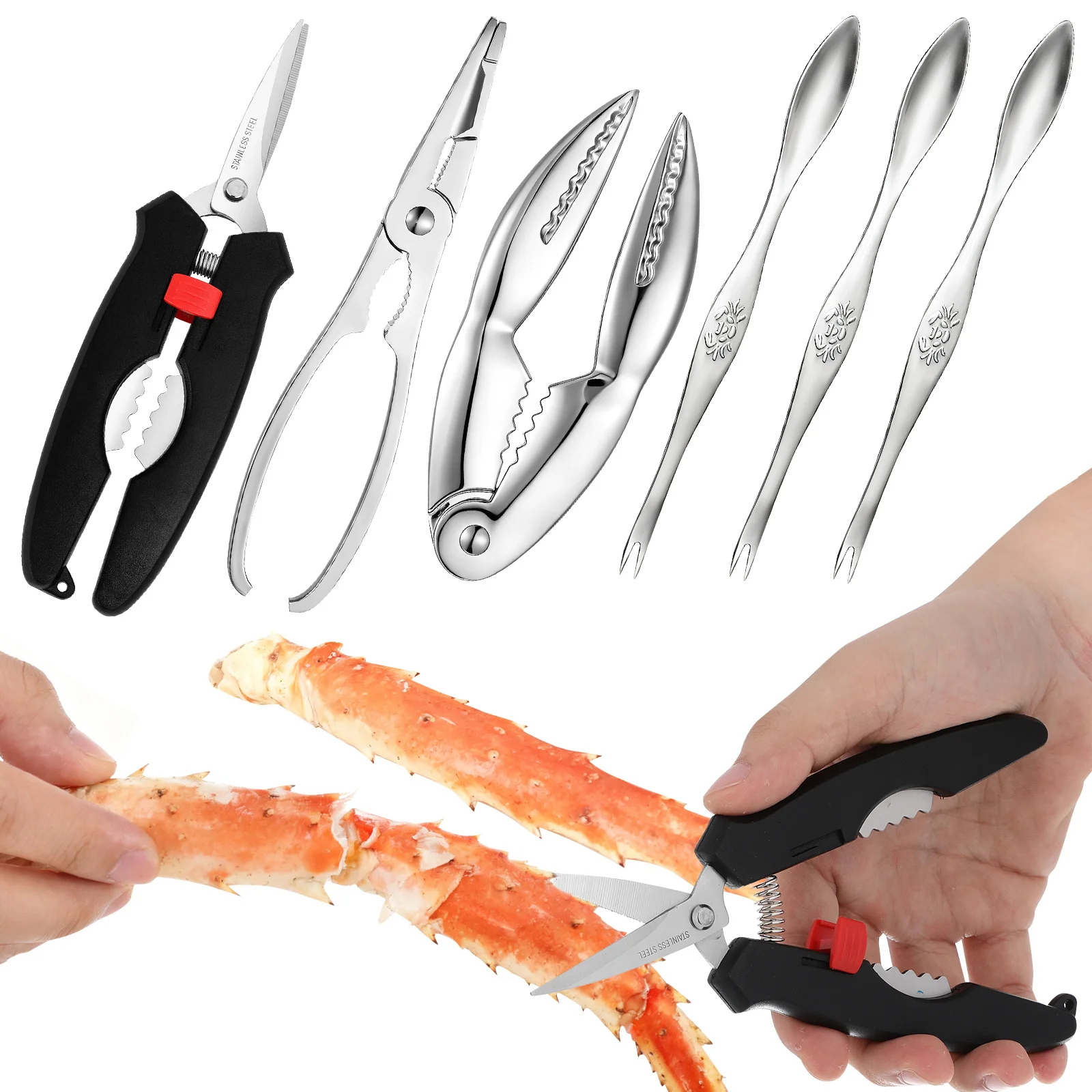 

6pcs Eating Tools Set Stainless Steel Seafood Eating Tool For Crab Lobster Meat Removal Anti-Corrosion Crab Peeling