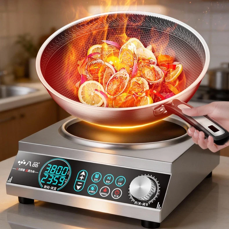 

Коммерческая индукционная плита, бытовая вогнутая мощная новая кастрюля для жарки, электрическая плита для жарки