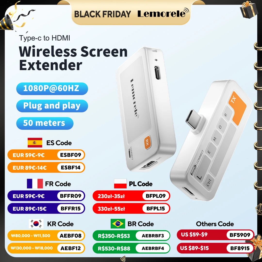 

Lemorele Wireless HDMI Transmitter Receiver 1080P Video Transmission Kit Low Latency Transceiver For Office/School/Home Theater