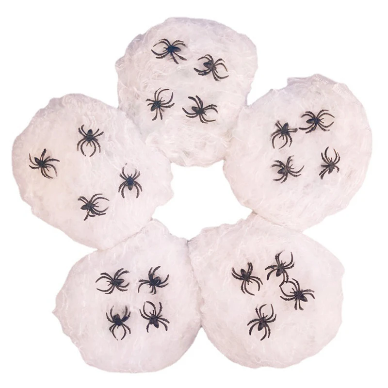 1PC Halloween Decorations Luminous Spider Web Stretchy Artificial Cobweb With Fake Spiders Horror Haunted House Decor Props