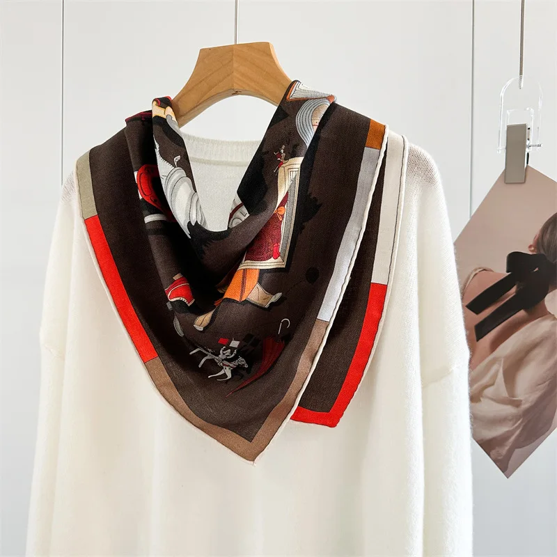 

New Designer Small Scarf 65CM Hand Rolled Edges Scarfs Luxury Designer Scarfs Silk Wool Shawl Christmas Gift Neck Decoration