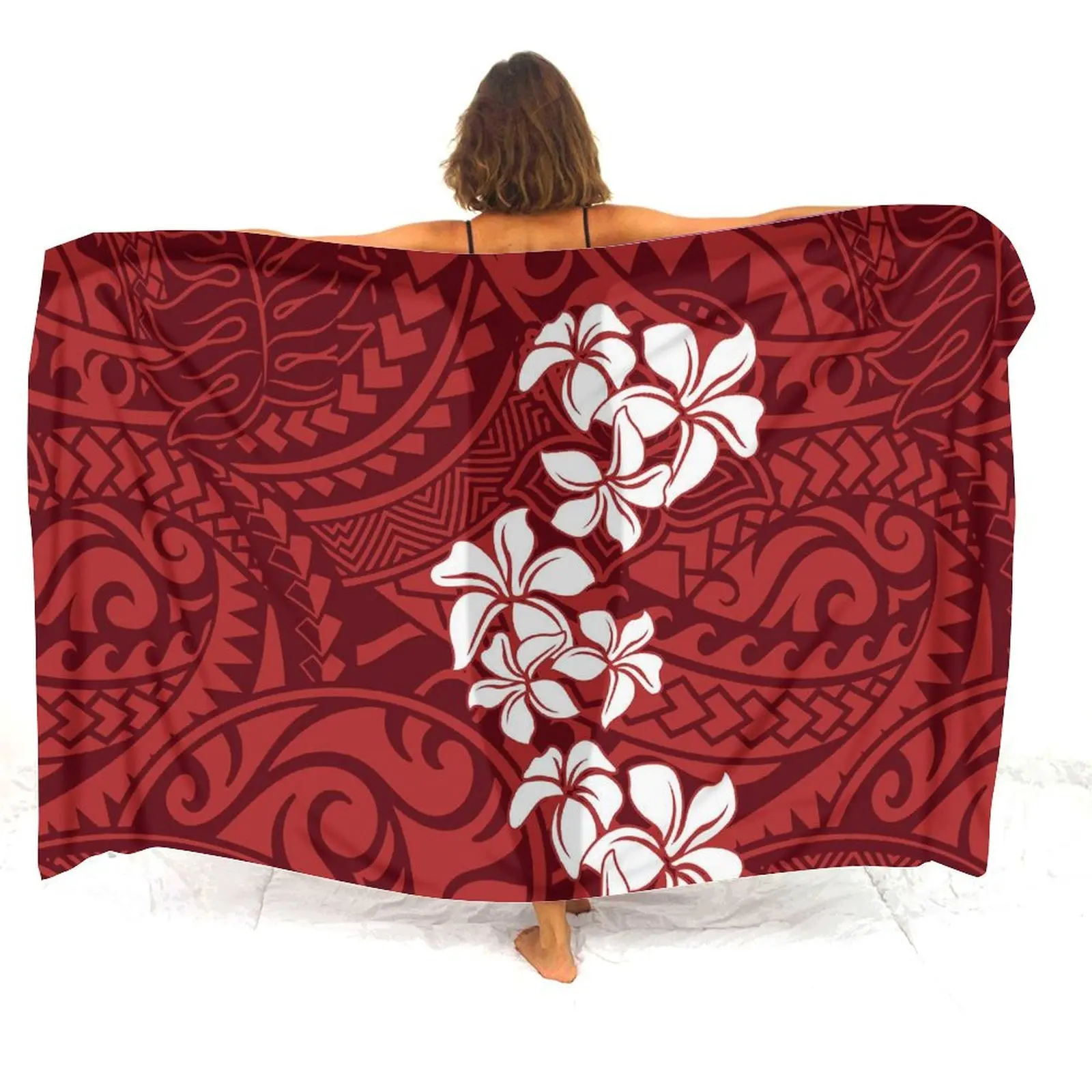 Estate Beach Sarong Grembiule dal design etnico tribale samoano personalizzato Polinesiano Stampa floreale retrò Comodo mantello morbido da mare
