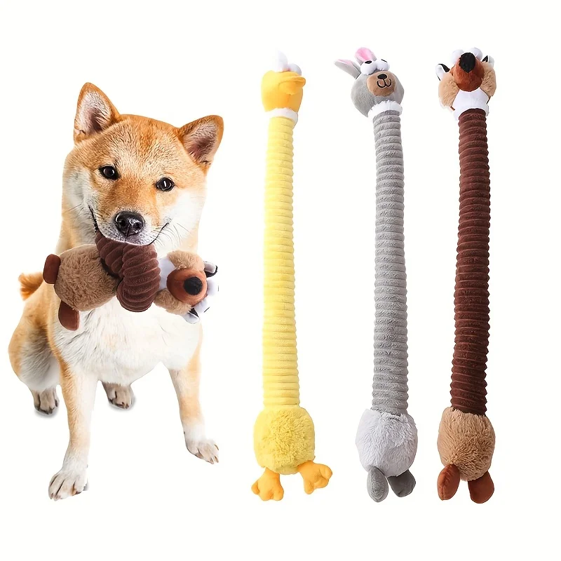 Cartoon Langhals-Hundespielzeug Welpen-Ente-Kaninchen-Fuchs Weiches Plüsch-Kauspielzeug mit Quietscher für Haustiere