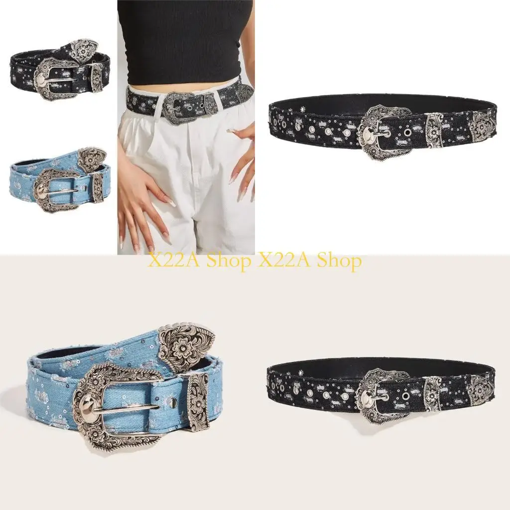 ユニークなエスニックスタイルのpuウエストベルト、レリーフフラワーバックル付き、女の子のジーンズスカートの装飾用