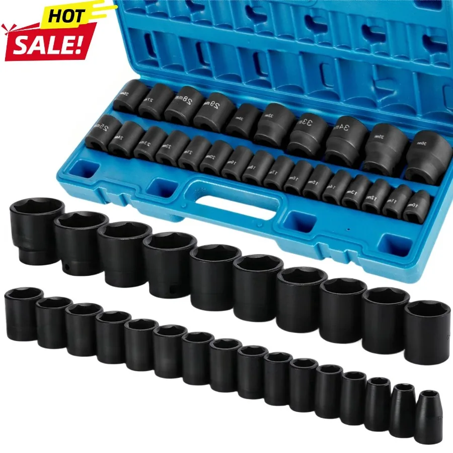 

Impact Socket Set: 26 pieces 1 2 Drive CR Mo material 6point and shallow sockets Metric sizes 10mm 36mm Sturdy construction com