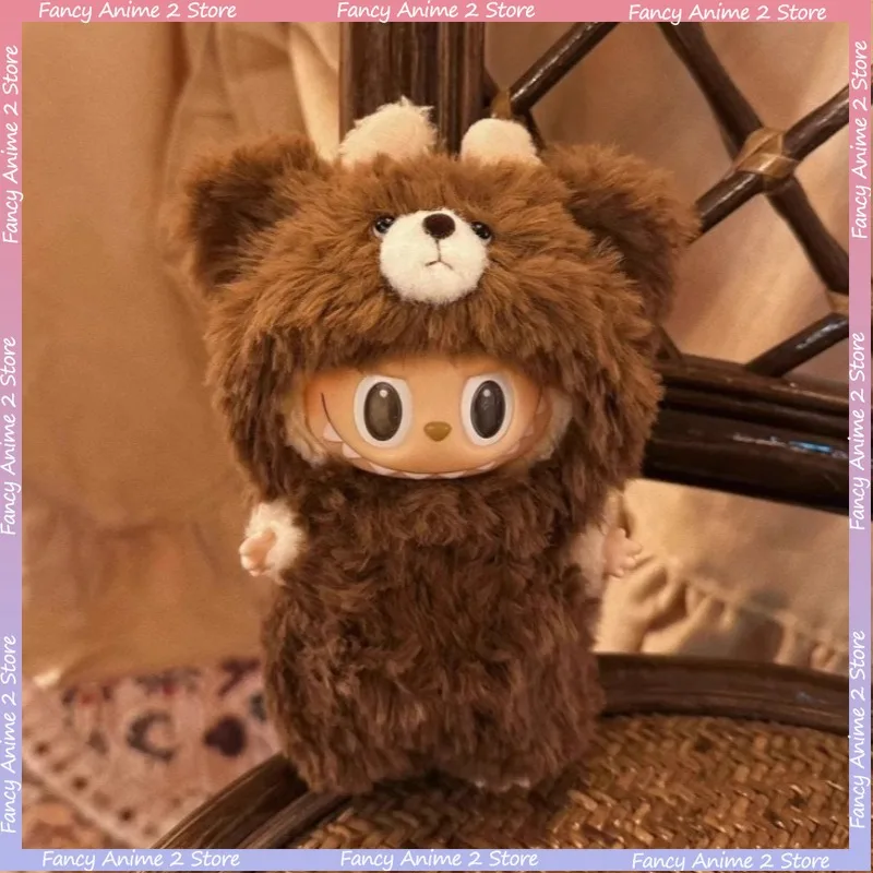 

Кожаное меховое пальто с медведем Kawaii, наряды для 17 см V1 V2 V3 Labubu, мини-плюшевые куклы, нарядный костюм, модные аксессуары для кукол, подарки