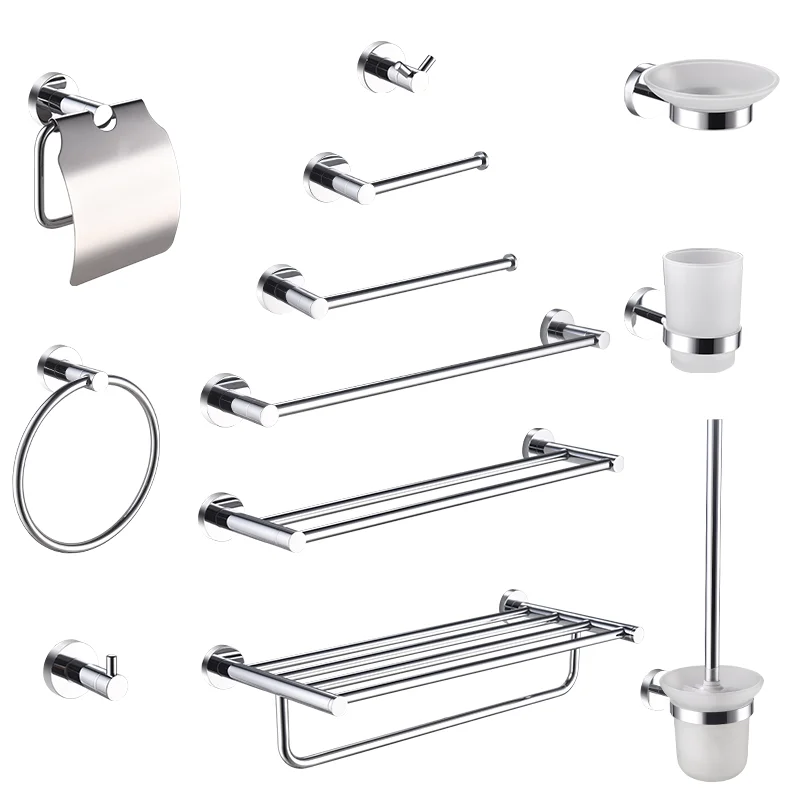 

Chrome 304 Stainless Steel Wall-Mounted Towel Rack Paper Holder Towel Ring Cup Holder Toilet Brush Holder Bathroom Accessories