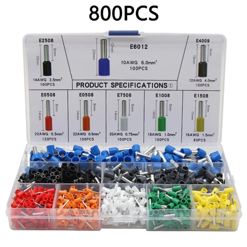 800 Stuks Boxed Ve Buisvormige Terminal 8-In-1 Combinatie Set Koudgeperste Terminals 8 Soorten Klemmenblokken 100 Stuks Elk