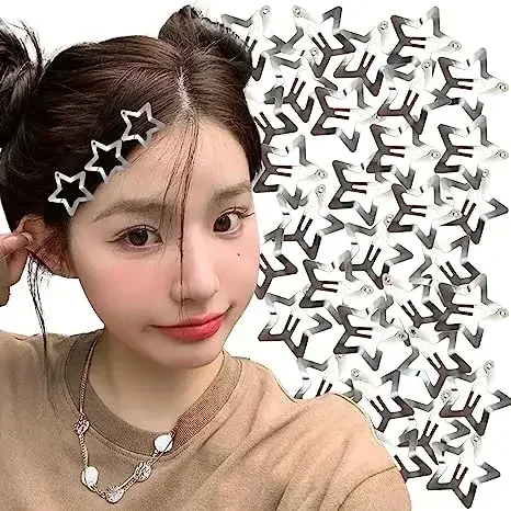 Silver Star Hair Clips para Meninas, Pentagrama Metal Snap Clip, grampos de cabelo presilhas, Hair Grip Jóias, Nickle Free, Bobby Pin, Y2K