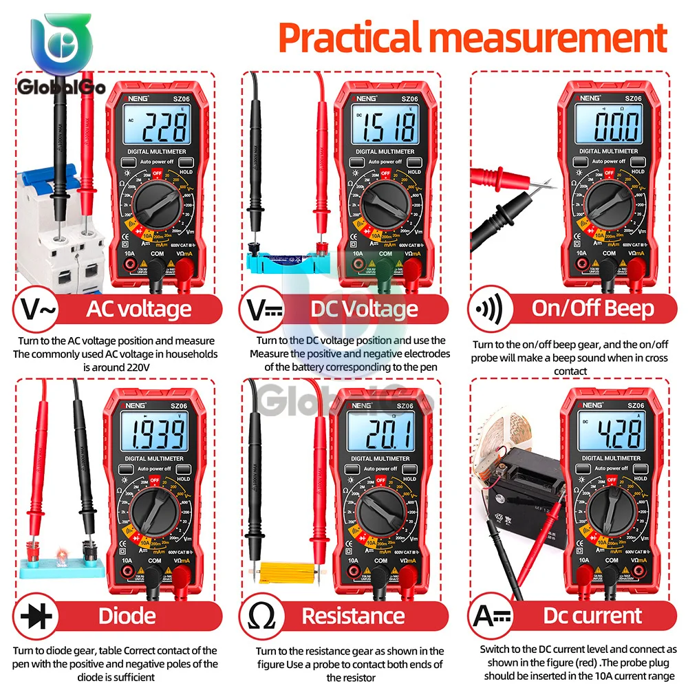 ANENG SZ06 Cyfrowy Multimetr 2000 Licznik Profesjonalny Miernik Napięcia Prąd Ohm Tester AC/DC Amperomierz Woltomierz LCDScreen