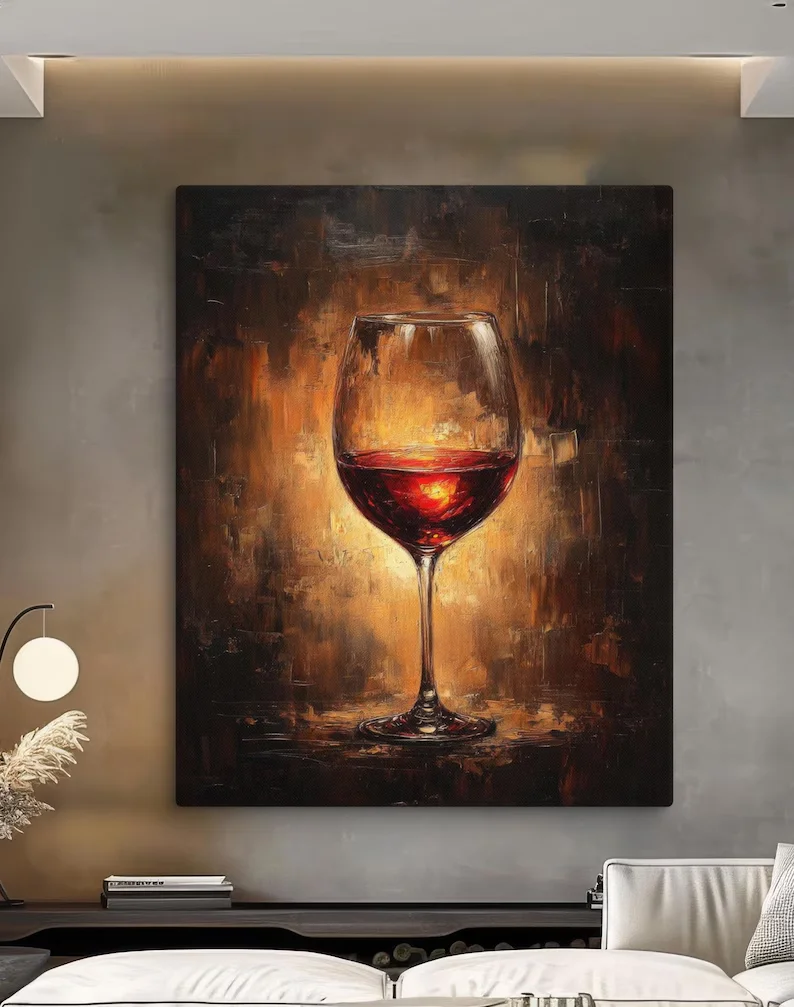 Unframed Abstract Wine Glass Plaster Relief Canvas: ,For Home Decor,Room Decor,Bathroom Deocor